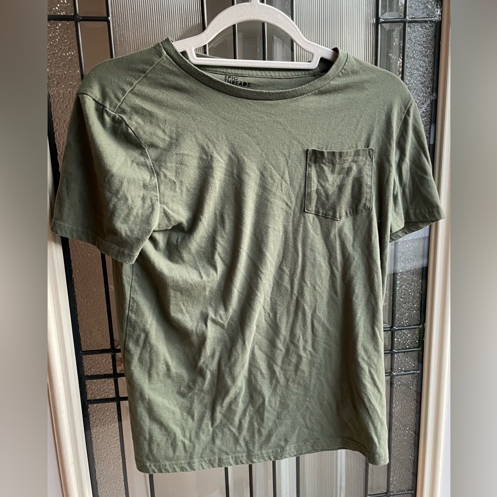 Army Green V Neck Top